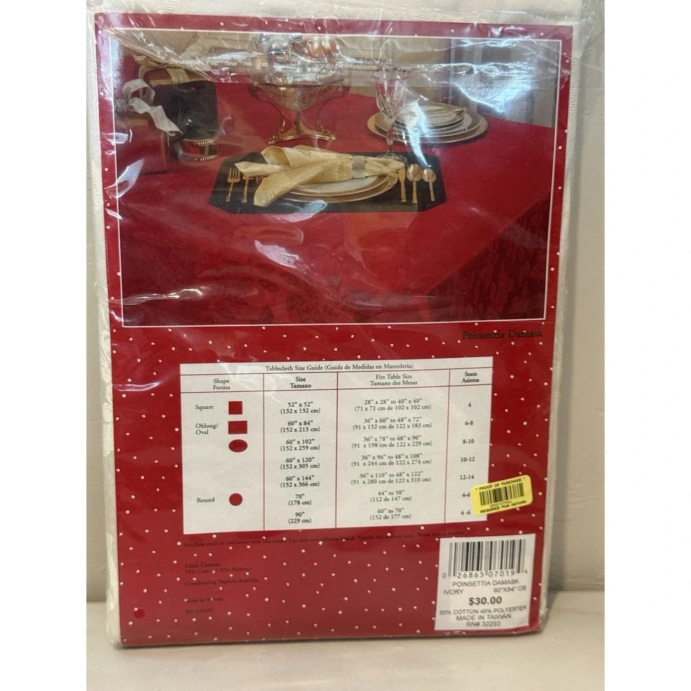 Dillard's Trimmings Holiday Table Linens Poinsettia Damask 60